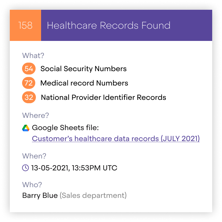 Close-up of healthcare records found in Google Drive