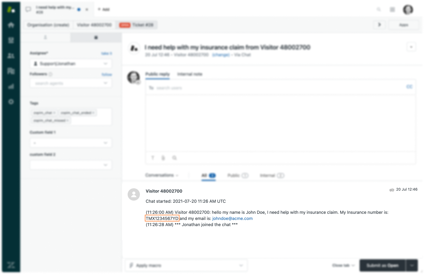 Insurance numbers detected in Zendesk