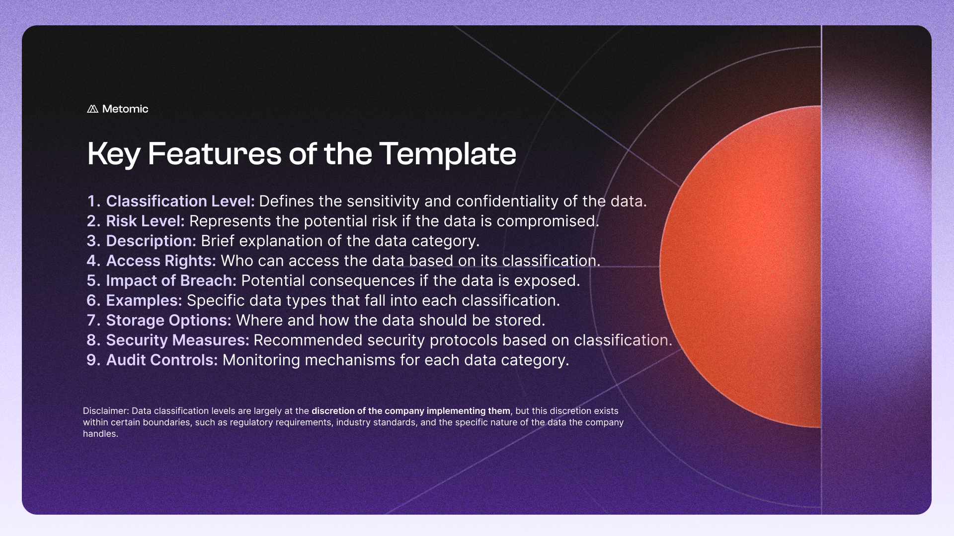 Key features of the data classification matrix template